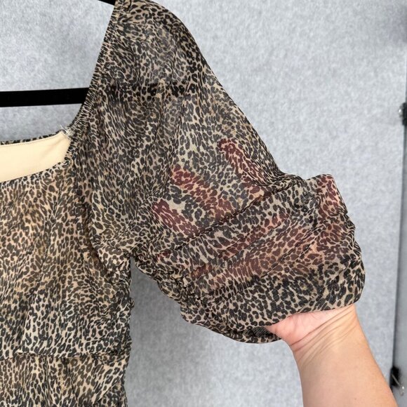 Anthropologie Womens Off-the-Shoulder Shirred Mesh Top Size XL Leopard Print NEW - Picture 2 of 12